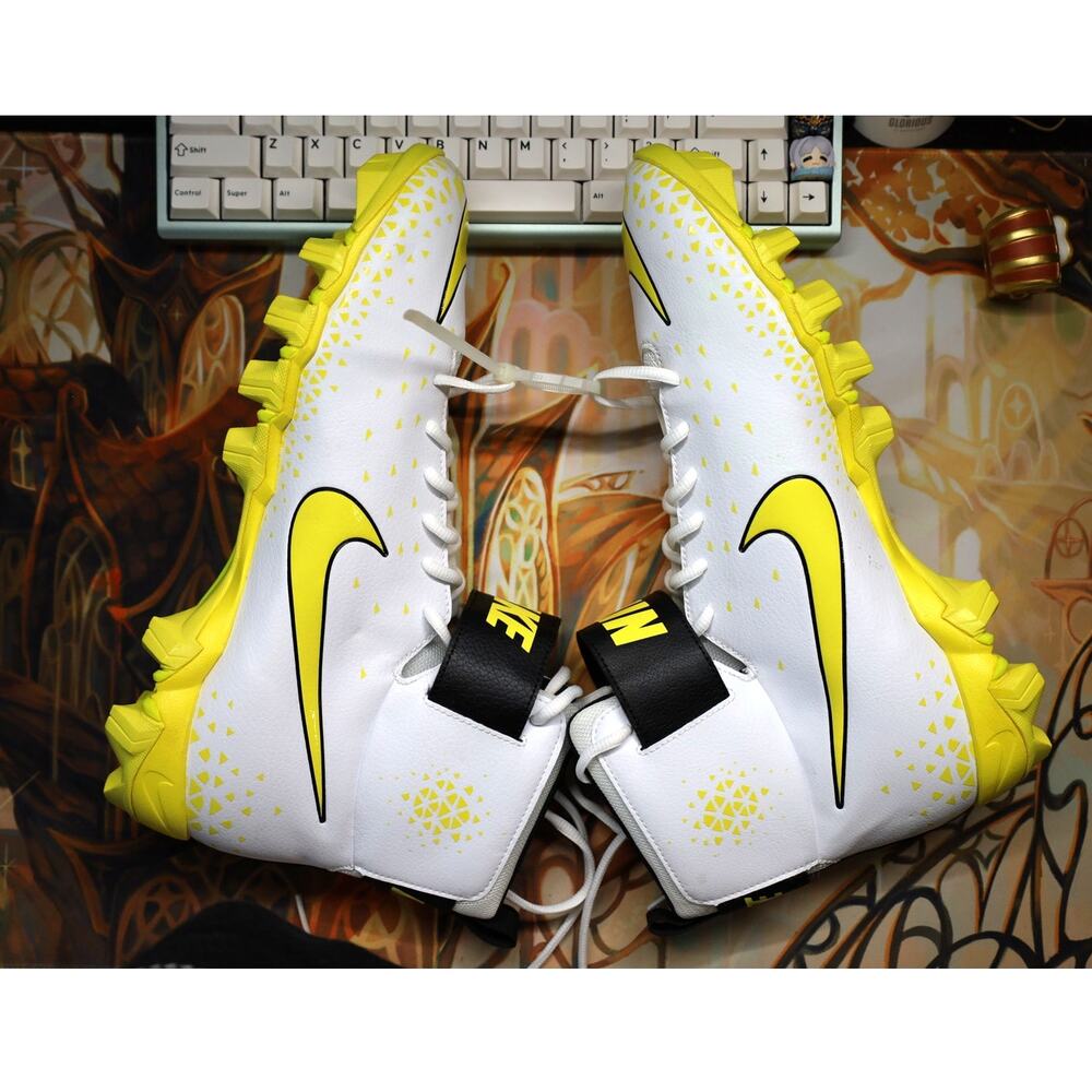Nike Force Savage Shark Football Cleats White Yellow High Top Mens 12